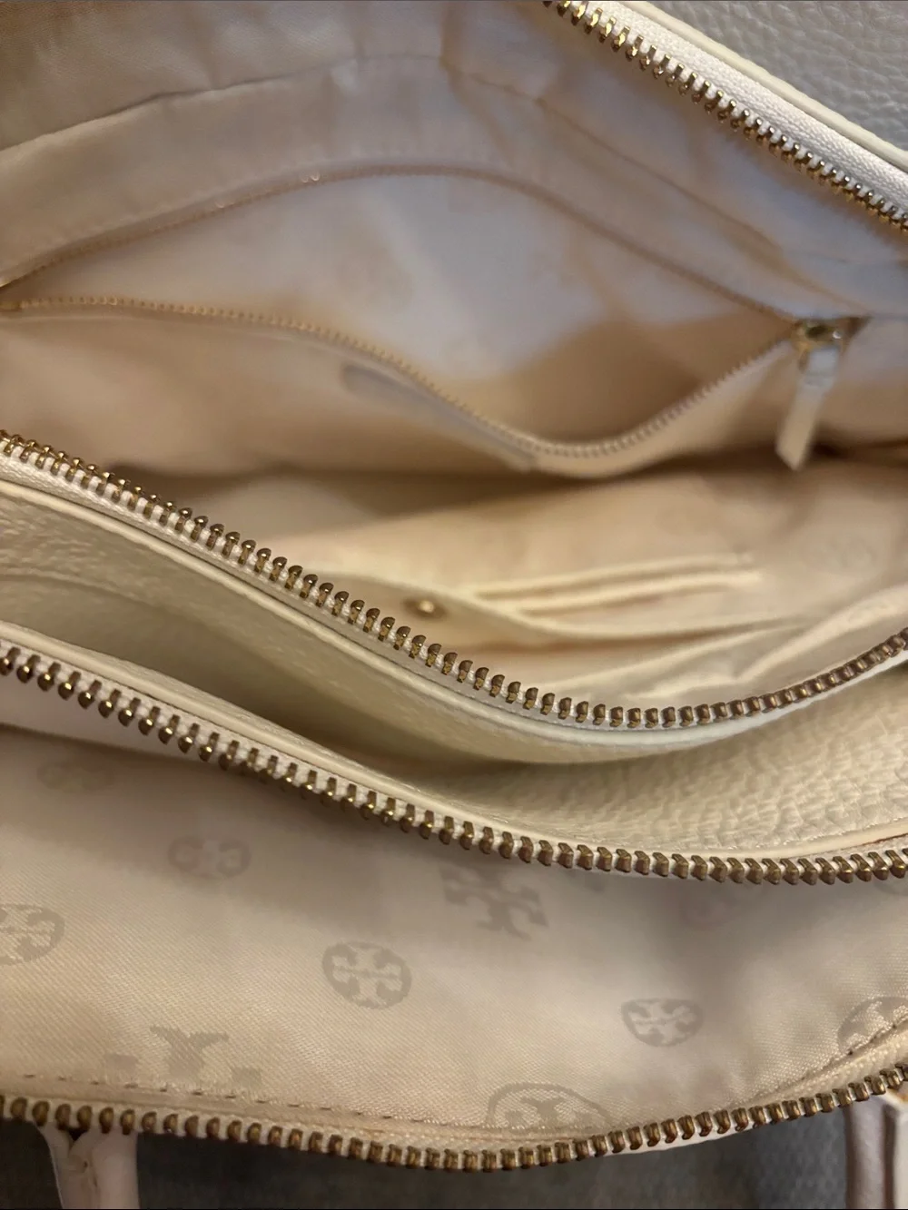 Tory Burch Cream Pebbled Leather Satchel